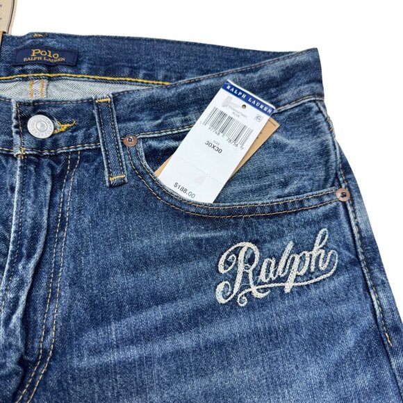 Polo Ralph Lauren Varick Slim Straight Blue Jean Men's Patched, Size 30 x 30 NWT - Picture 8 of 12